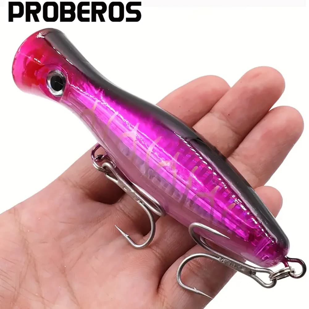 PROBEROS 1pc 13cm 43g Leurre de pêche Popper, appât artificiel dur avec 2 hameçons triples, leurres de pêche à la carpe, Wobbler, appât Luya