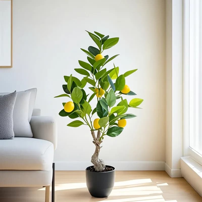 Citronnier artificiel de 60 cm, plante verte simulée au toucher réel, y compris des pots de fleurs noirs, adapté à la décoration de la maison