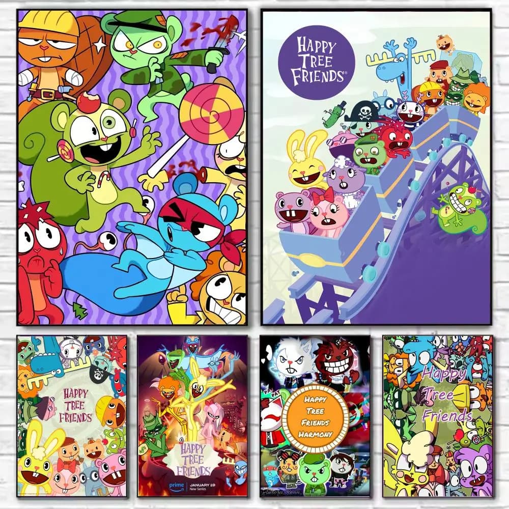 Affiche de dessin animé Happy Tree Friends, Art mural décoratif HD pour salon, chambre à coucher, café, décoration de maison élégante, cadeau