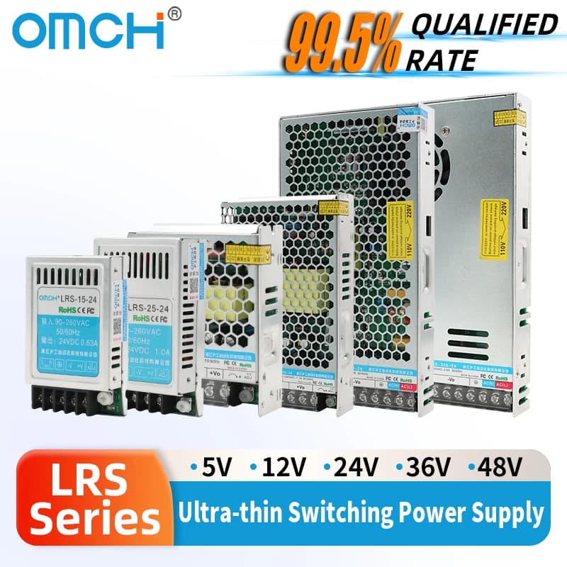 OMCH LRS 15/25/35/50/75/100/150/200/250/350/400W alimentation à découpage Ultra-mince AC à DC 100-240VAC 5V/12V/24V/36V/48 SMPS