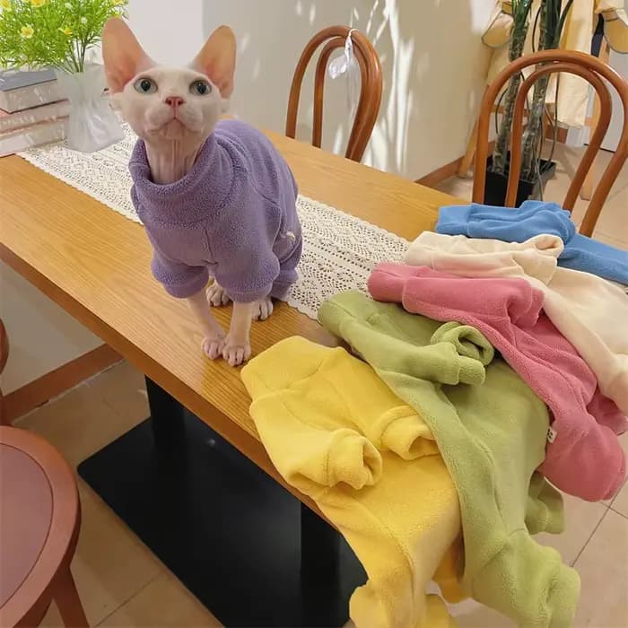 Manteau polaire pour chat Sphynx, sweat-shirt chaud, combinaison à 4 pattes pour chatons et chiens,