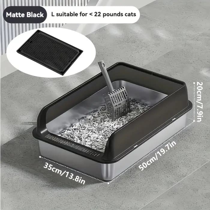 KEMORELA Extra grande bac à litière pour chat en acier inoxydable avec couvercle-litière fermée tapis