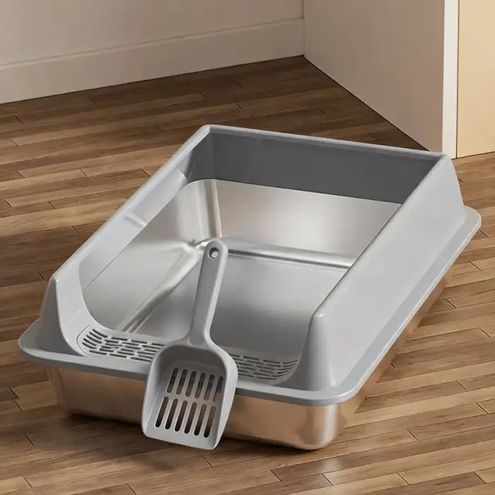 Bac à litière pour chat en acier inoxydable XL