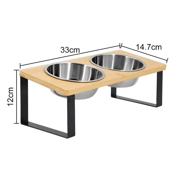 15 ° Support en bois surélevé pour animaux de compagnie avec gamelles inclinées en acier inoxydabl