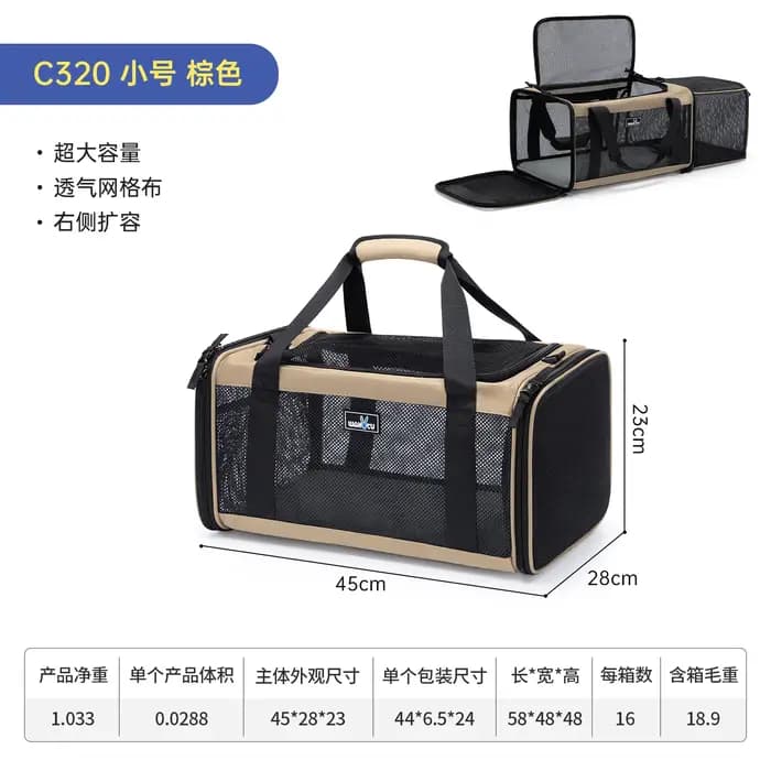 Porte-animaux extensible approuvé par la compagnie aérienne pour petits chats, sac de voyage pliable avec Oxford 600D, fermeture éclair de verrouillage de sécurité, S