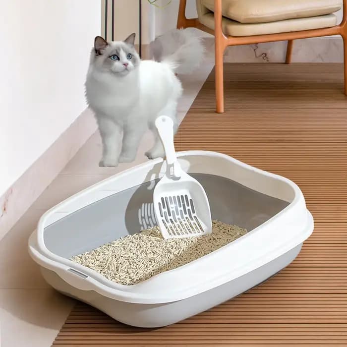 Bac à litière semi-fermé anti-éclaboussures pour chat, grande toilette pour chaton, fournitures de nettoyage, grand bac à excréments pour chat, accessoires pour animaux de compagnie