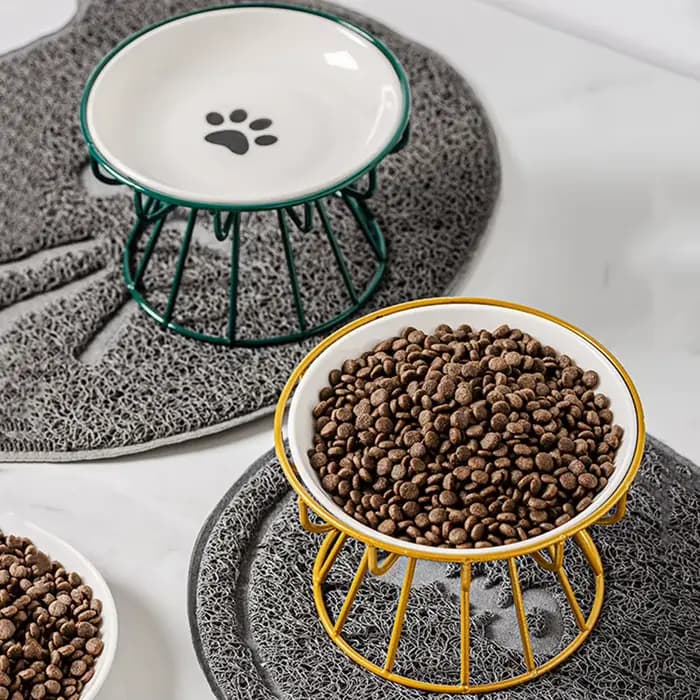 Bol de nourriture pour chat en céramique surélevé de qualité supérieure avec support en métal Stable