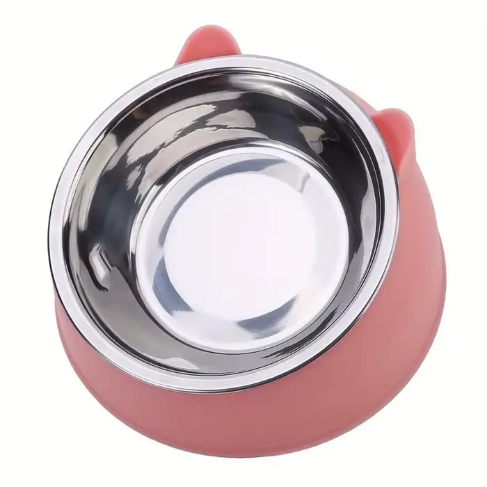 Bol pour chat 2 en 1 en acier inoxydable avec support - Design oreilles de chat mignonnes, bol incliné pour nourriture et eau, bol surélevé antidérapant pour animaux de compagnie