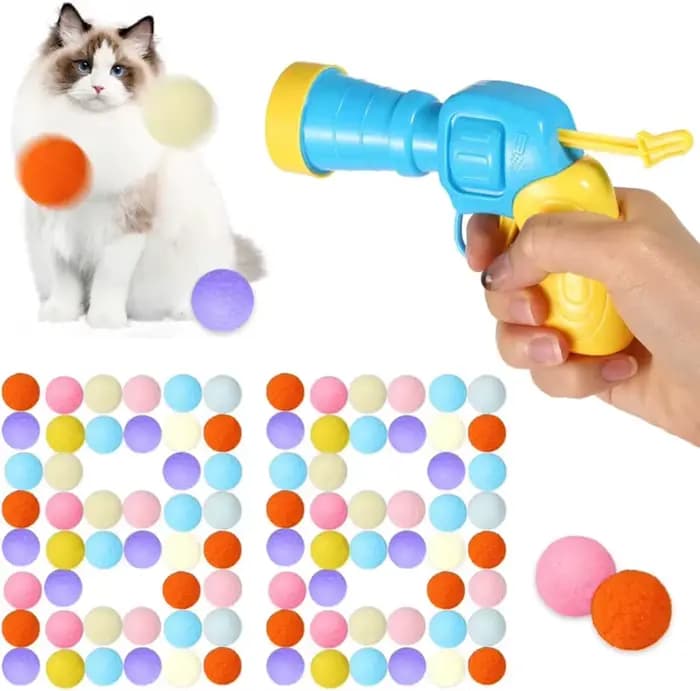 Jouets interactifs pour chatons : Jouet d'entraînement créatif avec mini pistolet lanceur et balles en peluche extensibles – Fournitures pour animaux de compagnie