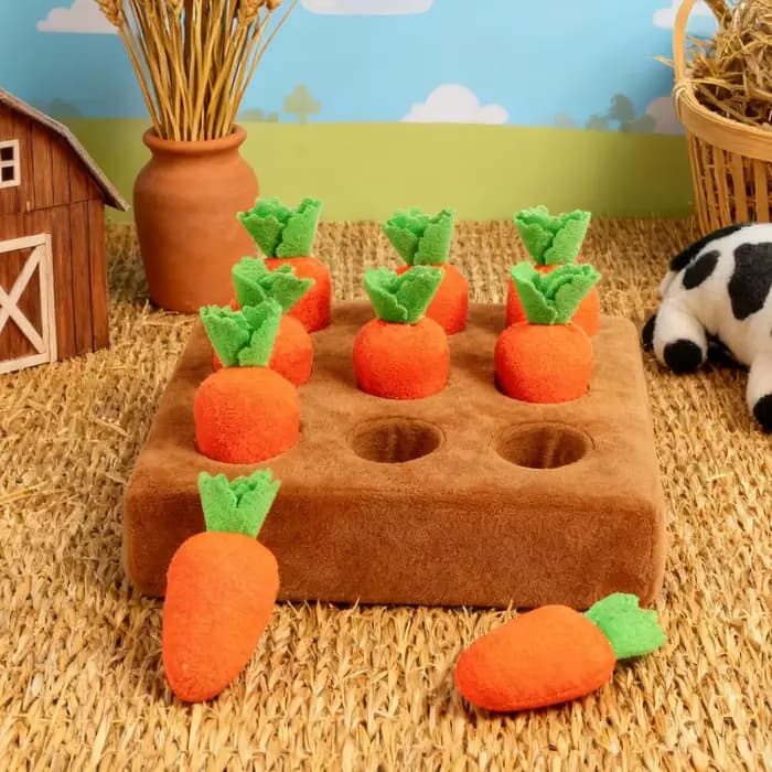 Tapis olfactif pour chat avec 9 carottes en peluche douce, jeu interactif d'olfaction pour chiens, jouets d'enrichissement pour chiens