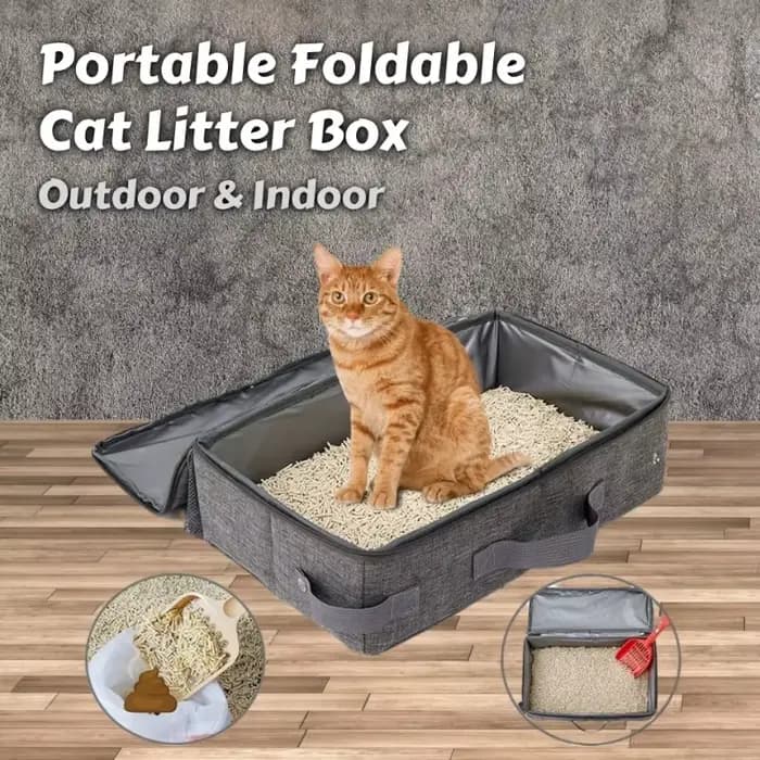 Bac à litière pliable portable pour chat – Toilettes de voyage étanches pour camping/supports