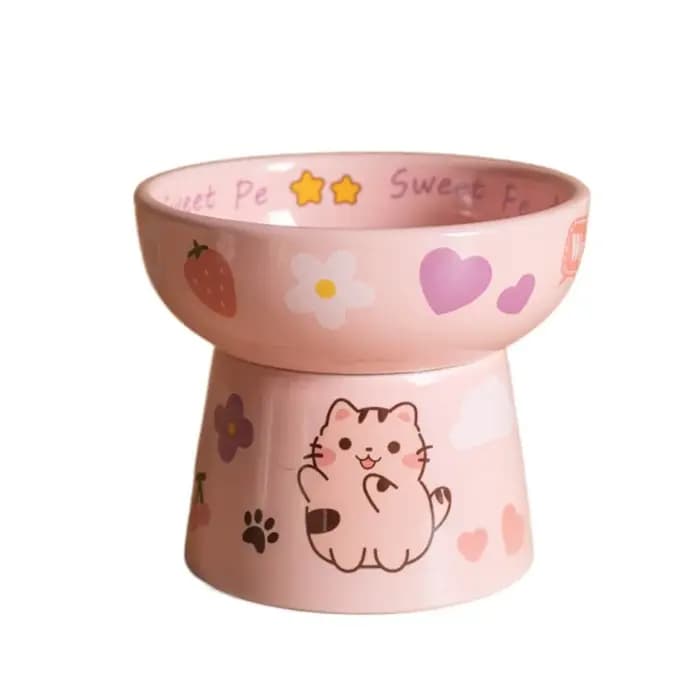 Bol en céramique pour chat anti-renversement, bol à nourriture pour chien mignon, antidérapant, grande capacité, bol surélevé pour animaux de compagnie, chaton, chiot