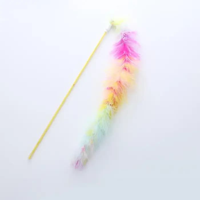 Baguette teaser pour chat en plumes arc-en-ciel, jouet interactif coloré pour chat, jeu amusant de chasse et de gonflage pour chatons et chats adultes,