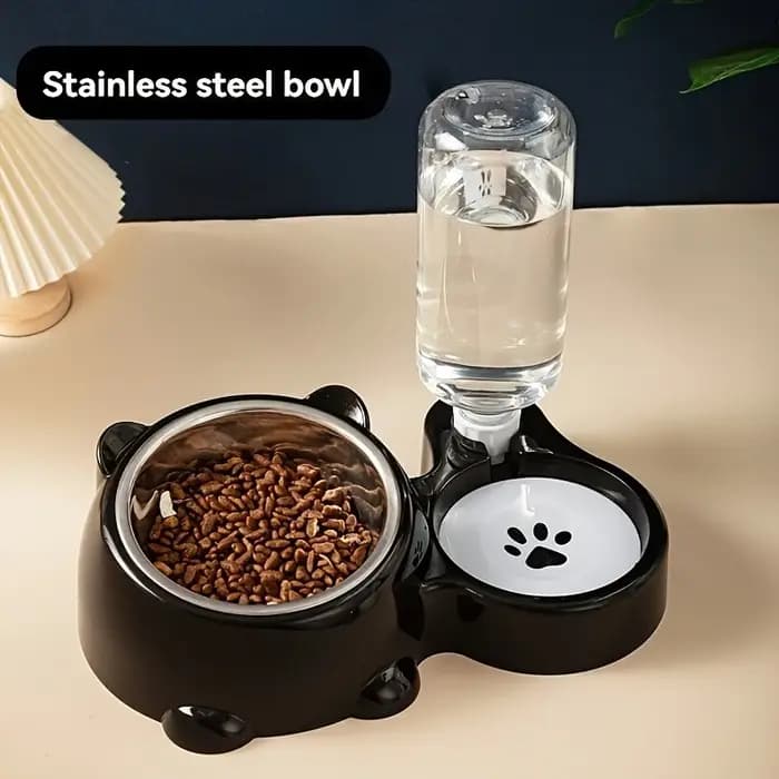 Mangeoire automatique pour animaux de compagnie et distributeur d'eau, système d'alimentation intégré pour chats et chiens, aucune batterie ni alimentation nécessaire, bouche inclinée
