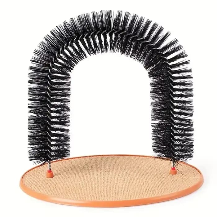 Arche de jeu pour chat avec brosse de massage et grattoir, jouet interactif pour le toilettage et le
