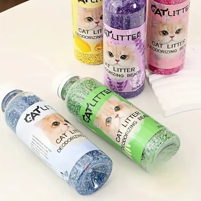 Perles désodorisantes pour litière de chat, 5 parfums, éliminateur d'odeur fort pour toilettes de chat, perles parfumées longue durée, fournitures de nettoyage pour animaux de compagnie