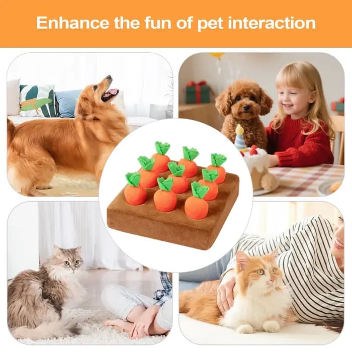 Tapis olfactif pour chat avec 9 carottes en peluche douce, jeu interactif d'olfaction pour chiens, jouets d'enrichissement pour chiens
