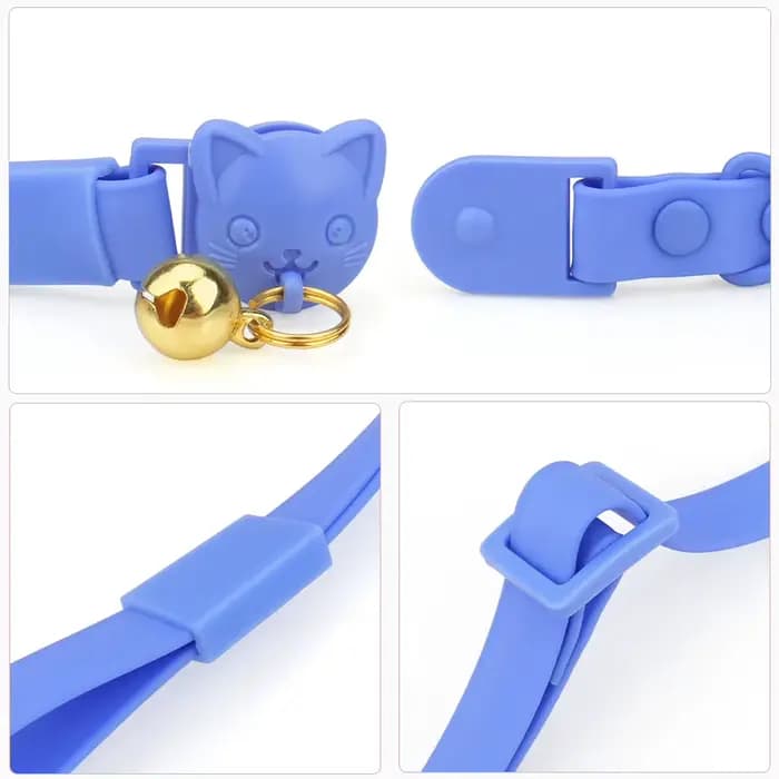 Collier de collier de chat de compagnie avec petite cloche PVC imperméable réglable collier de chaton couleur bonbon