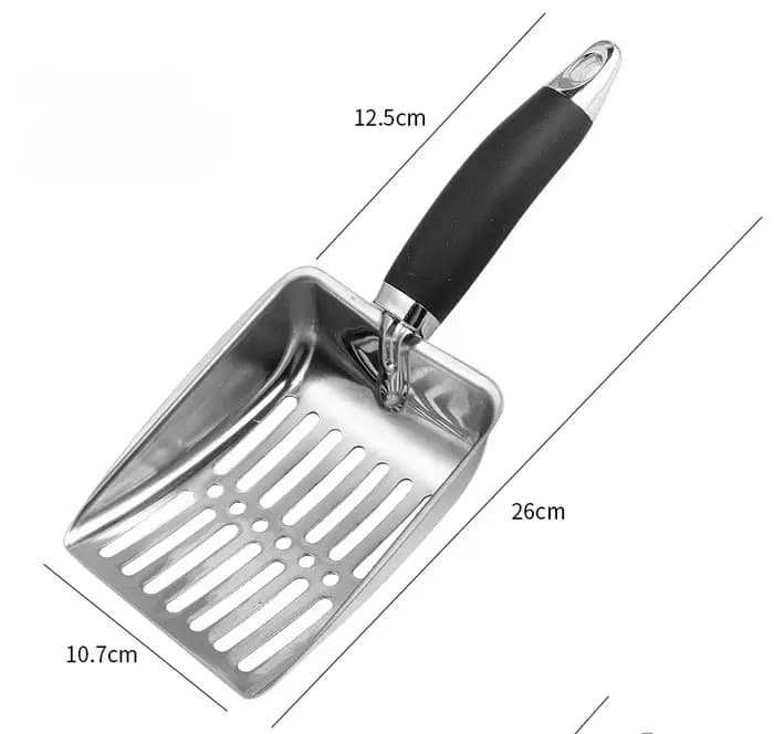 1 pièce Pelle à litière pour chien et chat en acier inoxydable, réduit la poussière, avec long manche en métal, outil de nettoyage pour animaux de compagnie