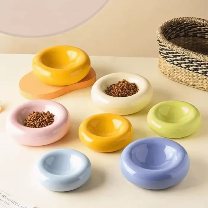 Bol pour chat en céramique minimaliste, forme donut, grande capacité, antidérapant, design esthétique, pour la maison
