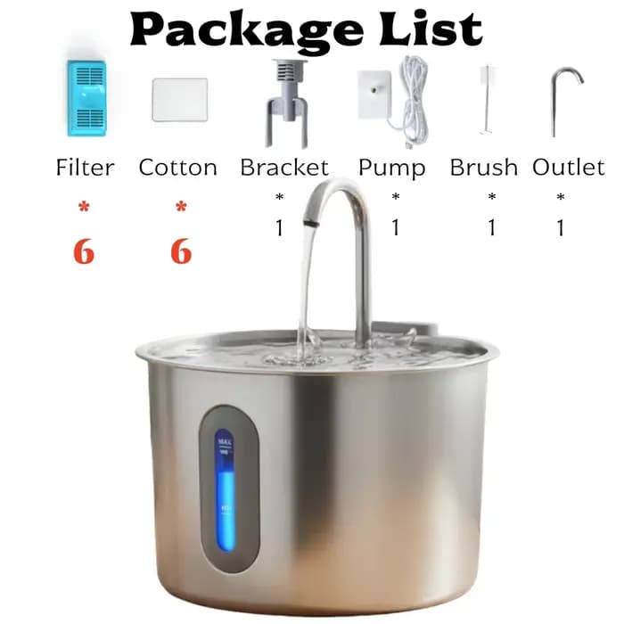 Fontaine à eau pour chats 74oz/2.2L en acier inoxydable