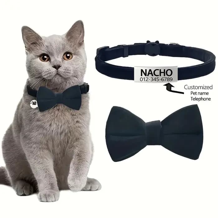 Collier de nœud papillon de chat en Polyester personnalisable