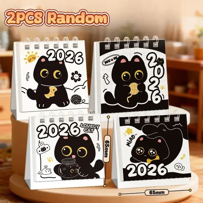 Mini calendrier 2026 Portable, 2 pièces, thème chat mignon, bureau, école, essentiels, planification et enregistrement, aide au maintien