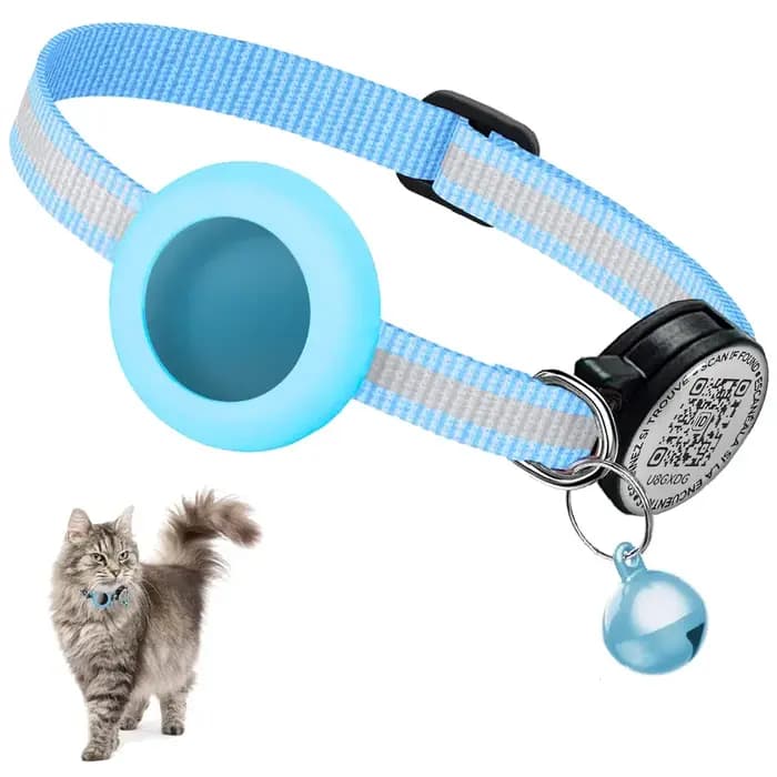 Collier de chat de suivi GPS avec étiquette d'identification QR et étui AirTag