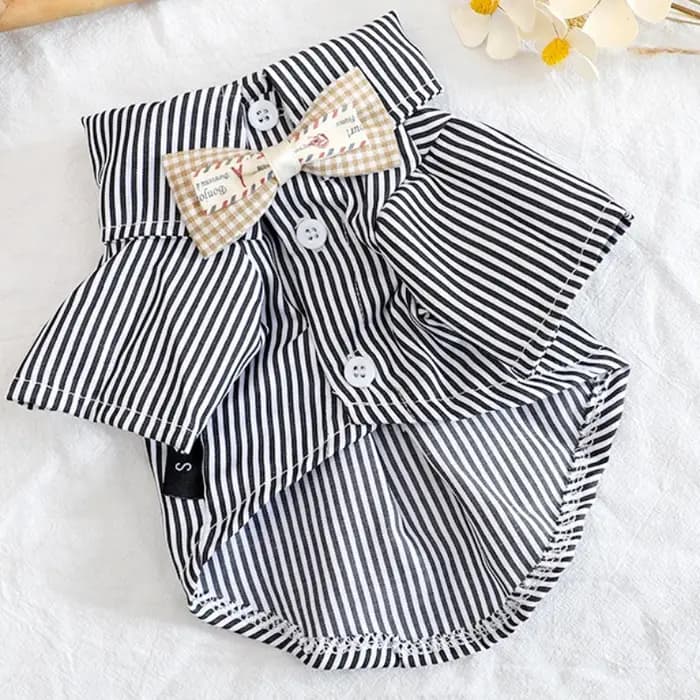 Vêtements pour chiens de compagnie chemises rayées à nœud papillon mince été bleu mode Chihuahua chemise à rayures