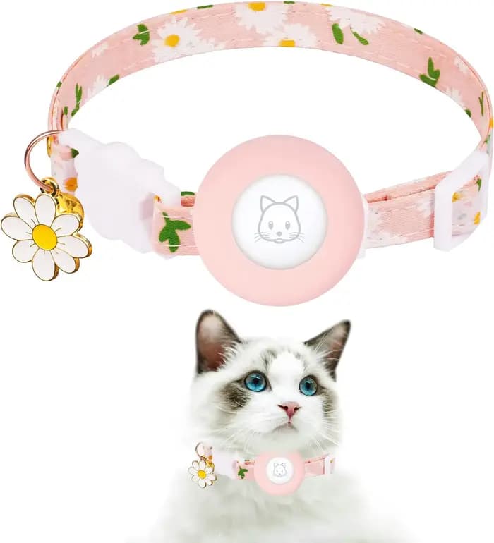 Étui Airtag collier de chat chaton avec cloches et fleur charme Tracker colliers réglables pour chatons et chiots localisateur Anti-perte