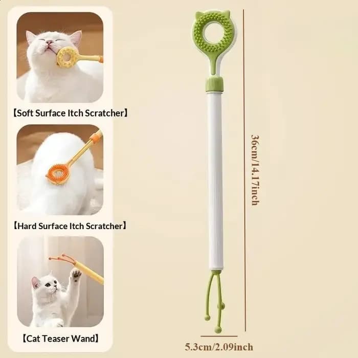 2 en 1 : Grattoir rétractable pour chat, masseur double face, baguette interactive pour chat, jouet pour chaton, pour le toilettage et le soulagement des démangeaisons