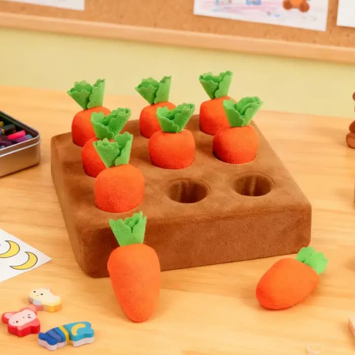 Tapis olfactif pour chat avec 9 carottes en peluche douce, jeu interactif d'olfaction pour chiens, jouets d'enrichissement pour chiens