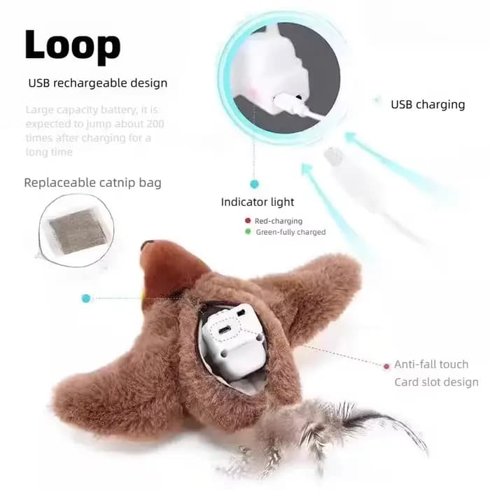 Nouveau jouet électrique pour chat 2025, interactif à activation tactile avec chant et ailes battantes, jouet suspendu pour chatons d'intérieur