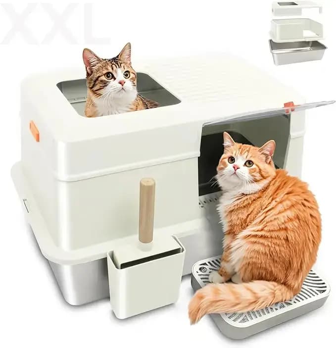 Bac à litière pour chat fermé en acier inoxydable vert avec couvercle