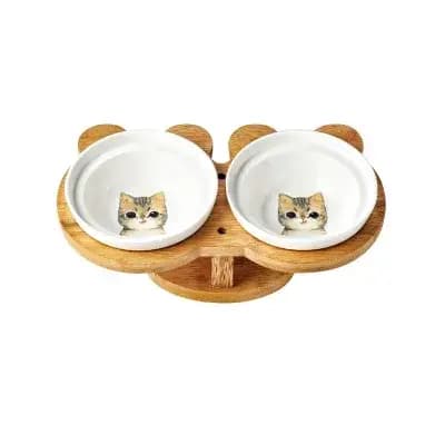 Nouveau Amboo bois céramique chat bol fournitures pour animaux de compagnie Double bols nourriture eau bol Protection