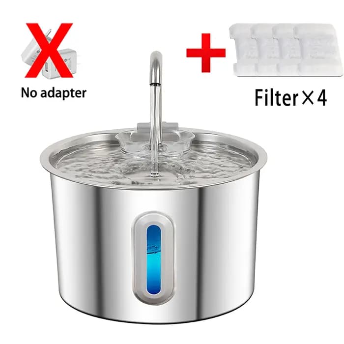 Fontaine à eau pour chat en acier inoxydable avec 4 filtres