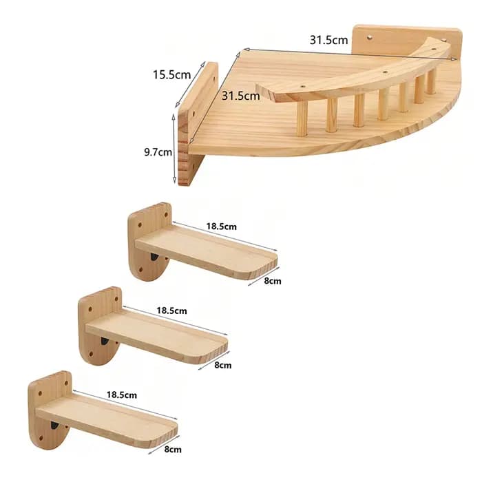 Étagère d'angle pour chat avec 3 marches, ensemble de perchoirs muraux pour lit de chat, hamac pour dormir, escalade, grattage, meubles en bois pour animaux de compagnie