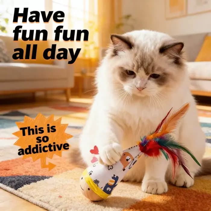 Jouet pour chat Wobble Cat avec plumes artificielles vibrantes - Mouvements et oscillations