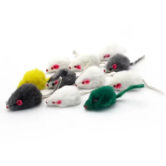 Fausse souris en fourrure de lapin pour animaux de compagnie, jouet pour chat, boule arc-en-ciel en