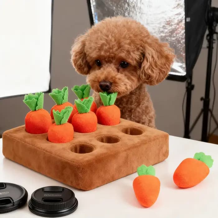 Tapis olfactif pour chat avec 9 carottes en peluche douce, jeu interactif d'olfaction pour chiens, jouets d'enrichissement pour chiens