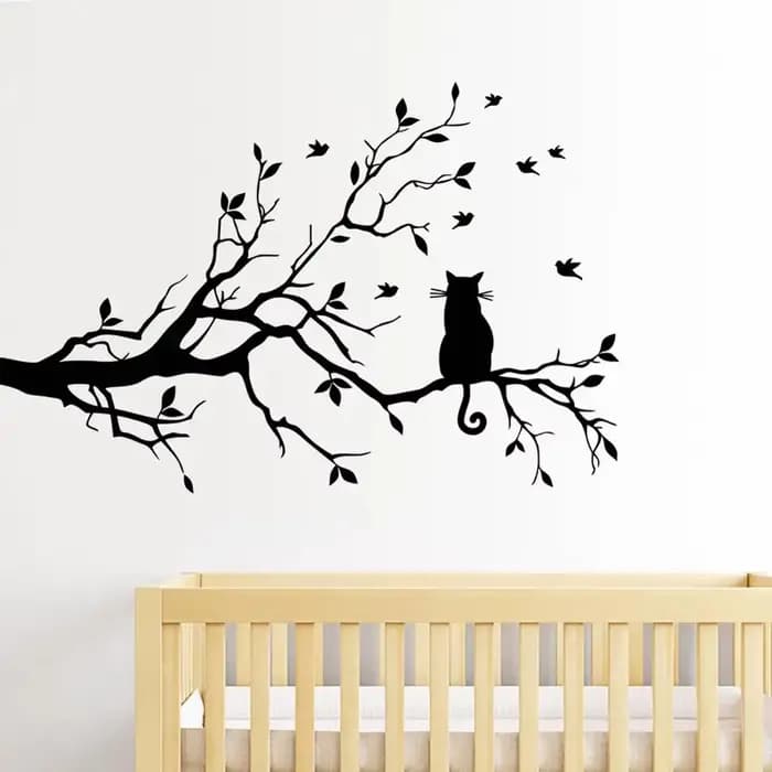 Autocollant mural chat sur branche d'arbre, salon, fond de canapé, chambre à coucher, décoration de la maison, autocollants animaux
