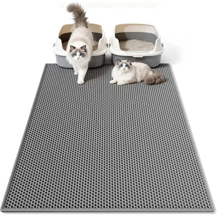 Tapis pour litière de chat, conception double couche en nid d'abeille, tapis en EVA pour bac à litière, retient l'urine et les projections, tapis antidérapant facile à nettoyer, réduit les dégâts.