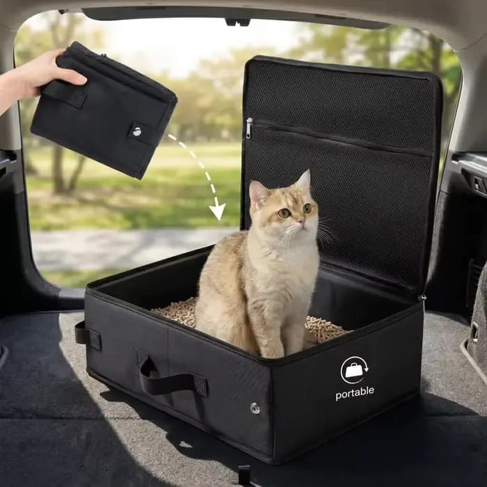 Bac à litière pour chat portable pour les voyages, pliable et étanche | Couvercle à fermeture écla
