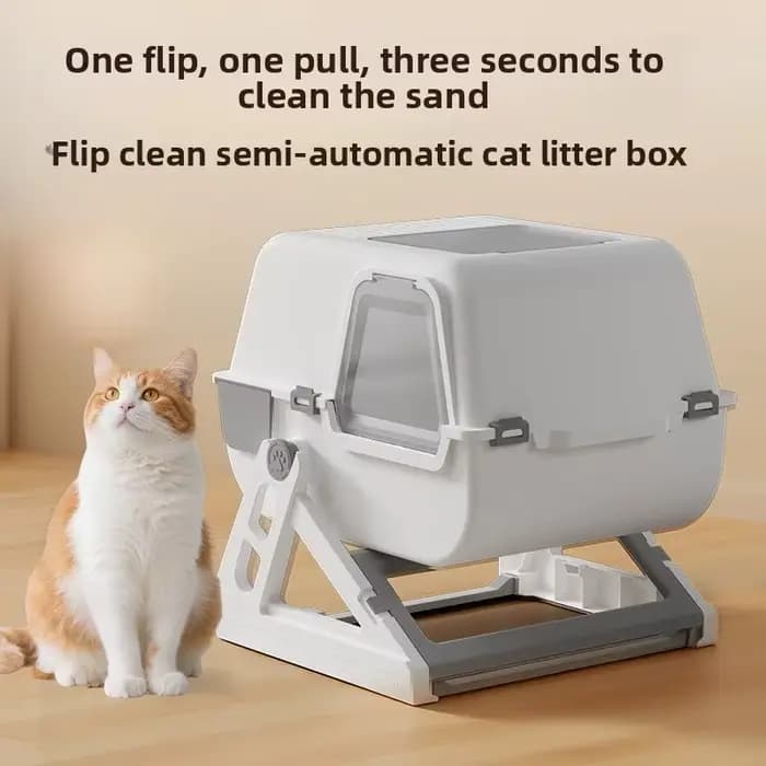 Bac à litière semi-automatique pour chat, fermé, surdimensionné, anti-éclaboussures, sans manutention des excréments, toilette spéciale pour animaux de compagnie