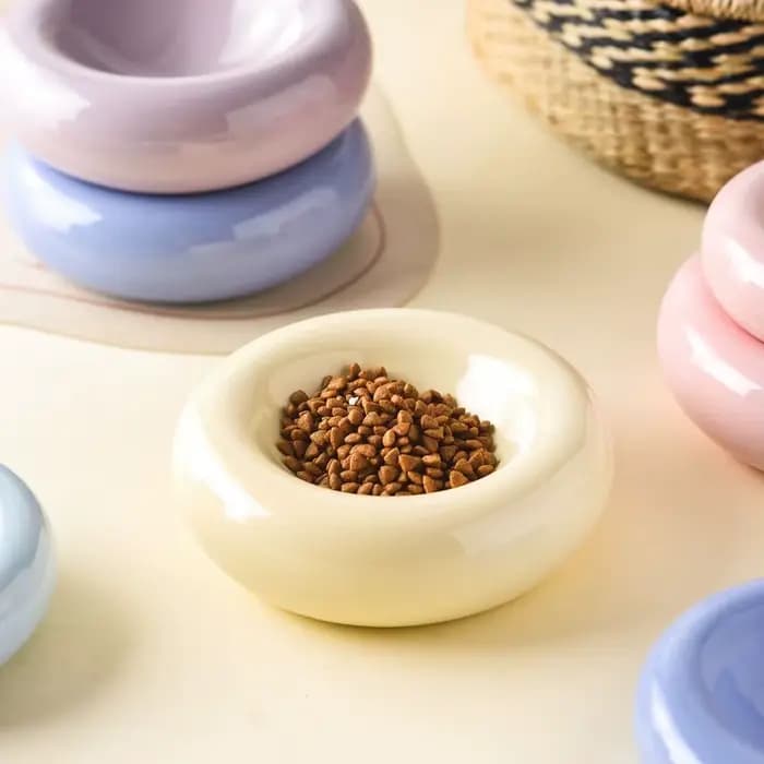 Bol pour chat en céramique minimaliste, forme donut, grande capacité, antidérapant, design esthétique, pour la maison