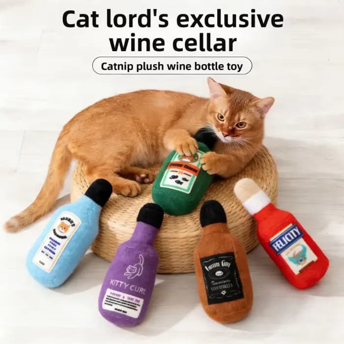 2 Pièces, Jouet en Peluche pour Chat en Forme de Bouteille de Vin avec Catnip et Papier Froissé
