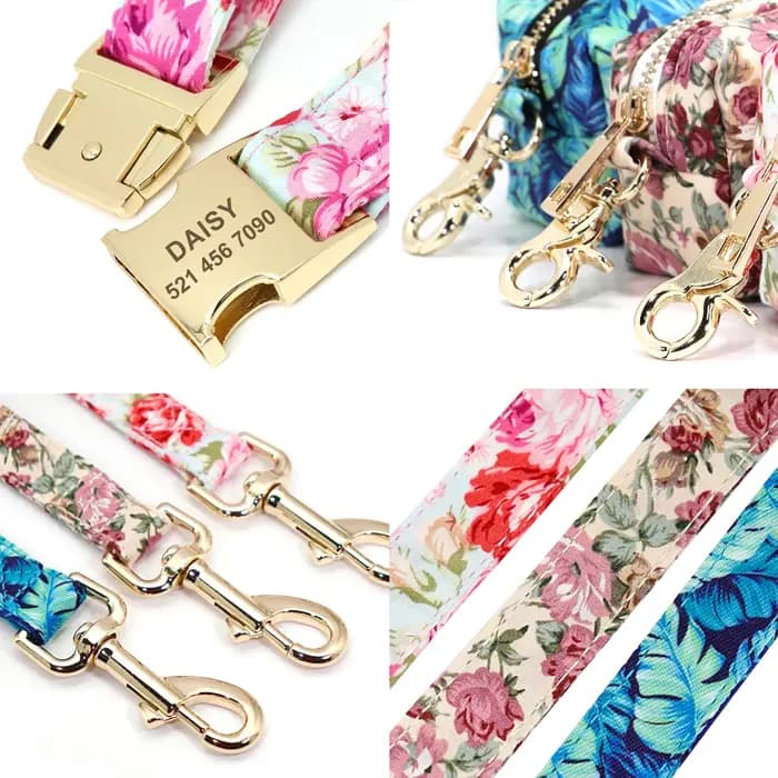 Ensemble de collier et laisse de chien en nylon à imprimé floral, colliers personnalisés pour animau