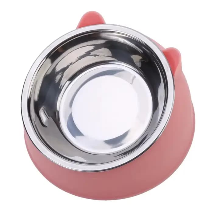 1pc chat bol belle créative incliné chaton chiot nourriture bols d'alimentation en acier inoxydable chats boire