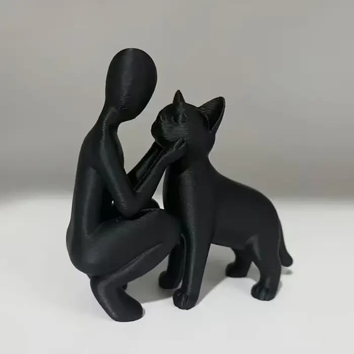 Statue de l'amitié entre humains et chats, sculpture élégante et chaleureuse des propriétaires et des chats, ornement d'amitié pour les passionnés d'animaux
