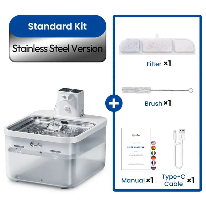 2, 5 L fontaine d'eau automatique en acier inoxydable pour chat 4000 mAh abreuvoir sans fil pour animaux de com